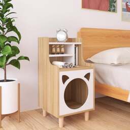 Rackhams Pura Side Table With Pet House, Wood - 50CM - Oak - Oak - thumbnail 6