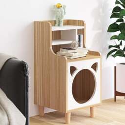 Rackhams Pura Side Table With Pet House, Wood - 50CM - Oak - Oak - thumbnail 2