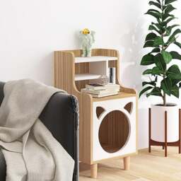 Rackhams Pura Side Table With Pet House, Wood - 50CM - Oak - Oak - thumbnail 4