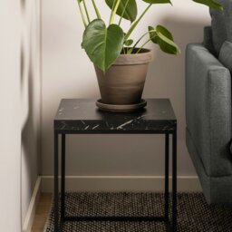 Rackhams Barossa Coffee Table with Black Marble Marquina Top & Black Steel Base 40cm - Black - Black - 40 - thumbnail 4