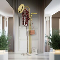 Rackhams Metal Double Coat Stand With 5 Hooks And Hanging Rail Gold - thumbnail 6