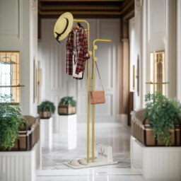 Rackhams Metal Double Coat Stand With 5 Hooks And Hanging Rail Gold - thumbnail 5
