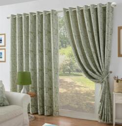 Rackhams Chenille Jacquard Lined Ring Top Eyelet Curtains - Green - 117cm width x 137cm drop