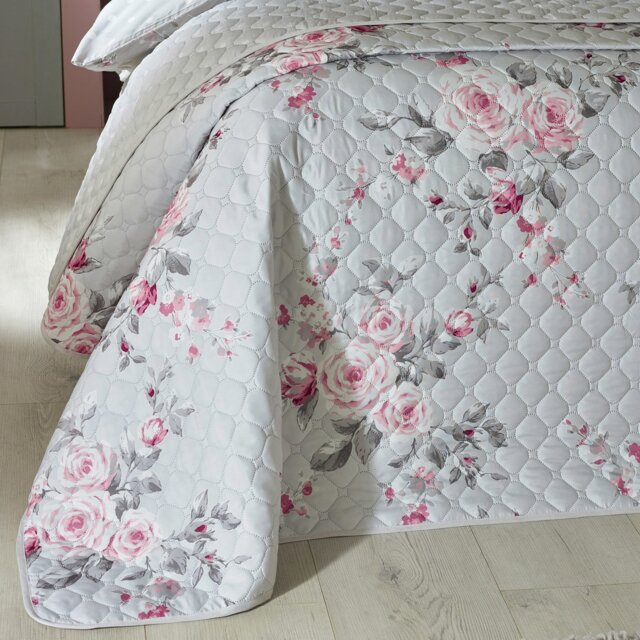 Rackhams Canterbury Floral Reversible Quilted Bedspread - 240 x 260 cm - Grey - 100% Polyester - image 1