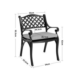 Rackhams Set of 2 Garden Chairs Cast Aluminium Armchairs with Cushion Black/White - Off-white with black spots - thumbnail 4