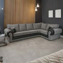 Rackhams Portland Mixed Fabric Cord 5 Seater L Shape Corner Sofa - Brown and Beige - Right Hand Facing - thumbnail 2