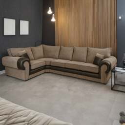 Rackhams Portland Mixed Fabric Cord 5 Seater L Shape Corner Sofa - Brown and Beige - Right Hand Facing - thumbnail 3