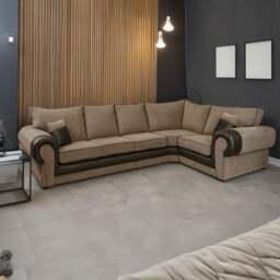 Rackhams Portland Mixed Fabric Cord 5 Seater L Shape Corner Sofa - Brown and Beige - Right Hand Facing - thumbnail 1