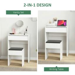 Rackhams Dressing Table with Mirror and Stool, Vanity Makeup Table with Flip Up Mirror, Vanity Desk with Storage Unit and Padded Seat, White - thumbnail 4