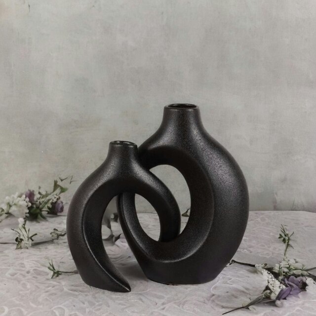Rackhams 2PC Black Ceramic Decoration Vases Black - image 1