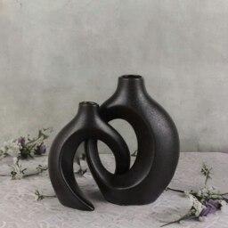 Rackhams 2PC Black Ceramic Decoration Vases Black