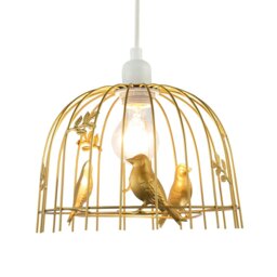 Rackhams Chic Birdcage Pendant Shade in Satin Gold Metal with Birds and Leaves - thumbnail 2