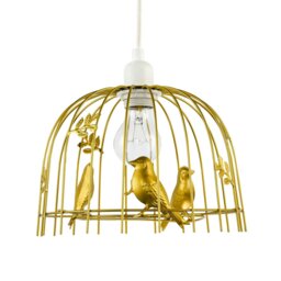 Rackhams Chic Birdcage Pendant Shade in Satin Gold Metal with Birds and Leaves