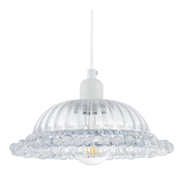 Rackhams Designer Clear Line Ribbed Glass Pendant Lamp Shade with Moulded Edge - image 1