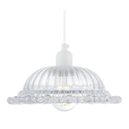 Rackhams Designer Clear Line Ribbed Glass Pendant Lamp Shade with Moulded Edge - thumbnail 5