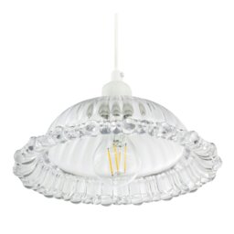 Rackhams Designer Clear Line Ribbed Glass Pendant Lamp Shade with Moulded Edge - thumbnail 4