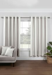 Rackhams Pure Washed Linen Lined Eyelet Curtains - White - Width 167cm x Drop 182cm - White