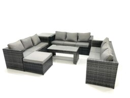 Rackhams Outdoor Garden Furniture Set 10 Seater Rattan Sofa Set with Coffee Table Big Footstool Side Table Dark Grey Mixed - thumbnail 2