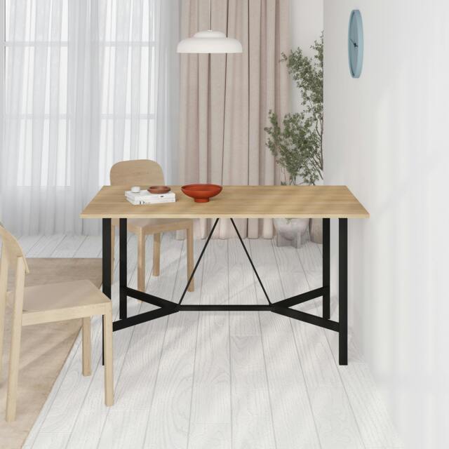 Rackhams Modern Dalma Rectangle Dining Table 6 Seater Kitchen Table 140(D)cm w/Metal Legs for Indoor - Oak - image 1