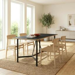 Rackhams Modern Dalma Rectangle Dining Table 6 Seater Kitchen Table 140(D)cm w/Metal Legs for Indoor - Oak - thumbnail 5