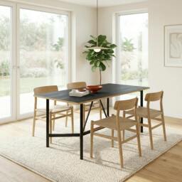 Rackhams Modern Dalma Rectangle Dining Table 6 Seater Kitchen Table 140(D)cm w/Metal Legs for Indoor - Oak - thumbnail 2