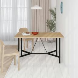 Rackhams Modern Dalma Rectangle Dining Table 6 Seater Kitchen Table 140(D)cm w/Metal Legs for Indoor - Oak