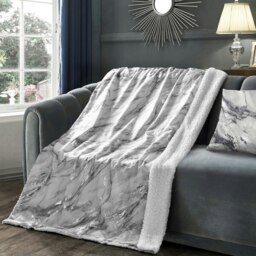 Rackhams Metallic Marble Sherpa Reverse Throw - 150cm x 200cm - Blue - thumbnail 2