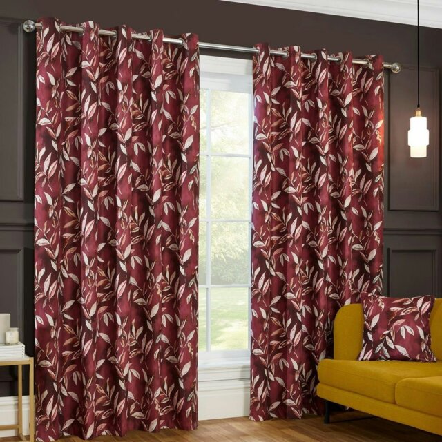 "Rackhams Madrid Wine Blackout Ready Made Eyelet Curtains - Wine - 46x54"" - Curtains" - image 1