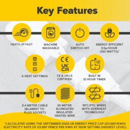 Rackhams Heated Electric Blanket with Digital Controller & 6 Heat Settings - Single 130x160cm - Single  - Grey - thumbnail 3