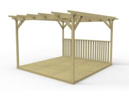 Rackhams Square Pergola And Decking Kit With One Side Balustrade - Natural (Light Green) - 3.6m x 3.6m - thumbnail 2