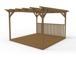 Rackhams Square Pergola And Decking Kit With One Side Balustrade - Natural (Light Green) - 3.6m x 3.6m - thumbnail 4