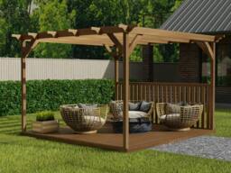 Rackhams Square Pergola And Decking Kit With One Side Balustrade - Natural (Light Green) - 3.6m x 3.6m - thumbnail 5