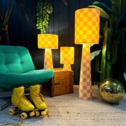 Rackhams Portable Checkerboard Velvet lamps in Marmalade - Midi - 52cm Height - Rechargeable LED Bulb - thumbnail 2