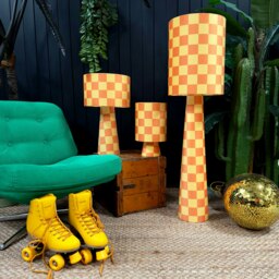 Rackhams Portable Checkerboard Velvet lamps in Marmalade - Midi - 52cm Height - Rechargeable LED Bulb