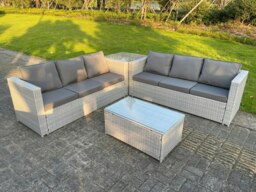 Rackhams Rattan Outdoor Garden Furniture Set with Corner Sofa, Coffee Table & Side Table - 6 Seater - Light Grey - thumbnail 2