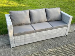 Rackhams Rattan Outdoor Garden Furniture Set with Corner Sofa, Coffee Table & Side Table - 6 Seater - Light Grey - thumbnail 4