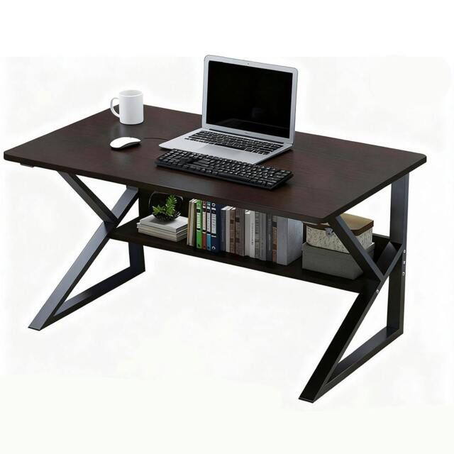 Rackhams Home Office Computer Desk with Storage Shelf Laptop PC Study Workstation Table - MDF/Chipboard - Black - 1 - image 1