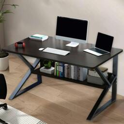 Rackhams Home Office Computer Desk with Storage Shelf Laptop PC Study Workstation Table -  MDF/Chipboard - Black - 1 - thumbnail 2