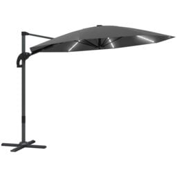 Rackhams 3(m) Garden Parasol w/ Lights, Crank Handle & Cross Base, Dark Grey - Cream - 360L x 294W x 250H cm - thumbnail 3