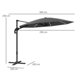 Rackhams 3(m) Garden Parasol w/ Lights, Crank Handle & Cross Base, Dark Grey - Cream - 360L x 294W x 250H cm - thumbnail 6