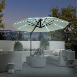 Rackhams 3(m) Garden Parasol w/ Lights, Crank Handle & Cross Base, Dark Grey - Cream - 360L x 294W x 250H cm