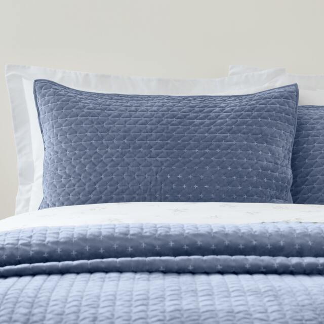 Rackhams Attica Velvet Embroidered Pillow sham Pair Blue - Blue - image 1