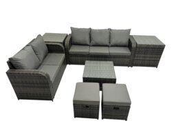 Rackhams Wicker PE Rattan Garden Outdoor Furniture Set Love Sofa Square Coffee Table Set with 2 Side Tables 2 Small Stools Dark Grey Mixed - thumbnail 1
