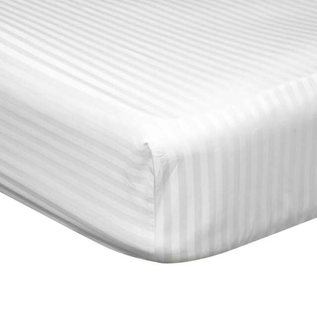 Rackhams 540 Thread Count Satin Stripe Extra Deep Fitted Sheet - White - White - Kingsize - 100% Cotton - image 1