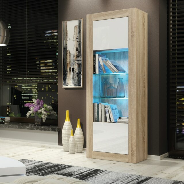 Rackhams 170cm Modern Display Cabinet – White High Gloss Doors - image 1