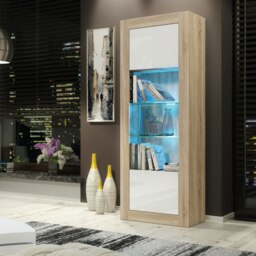 Rackhams 170cm Modern Display Cabinet – White High Gloss Doors - thumbnail 1