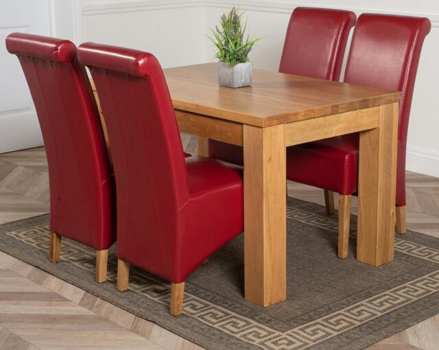 Rackhams Dakota Small Oak Dining Table with Montana Leather Chairs - 4 chairs - Burgundy - image 1