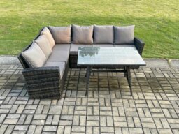 Rackhams Outdoor Furniture Garden Dining Set Rattan Corner Sofa Set Rectangular Dining Table Dark Grey Mixed - thumbnail 1