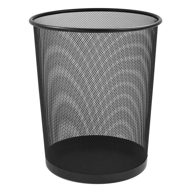 Rackhams Metal Mesh Wastebasket Paper Bin - Round Trash Lightweight Circular Rubbish Can for Kitchen, Bathroom, Bedroom, Office - Size 27x23.5x23.5 cm - Black - Pack Of 1 - image 1