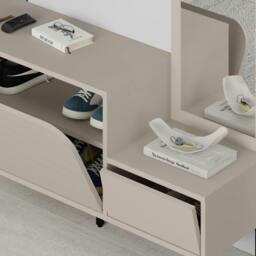 Rackhams Modern Mila Coat Stand Set with Mirror and 2-Door Shoe Cabinet with 5 Metal Hooks Hanger 1.72(H)cm - Dark Oak Effect - thumbnail 6